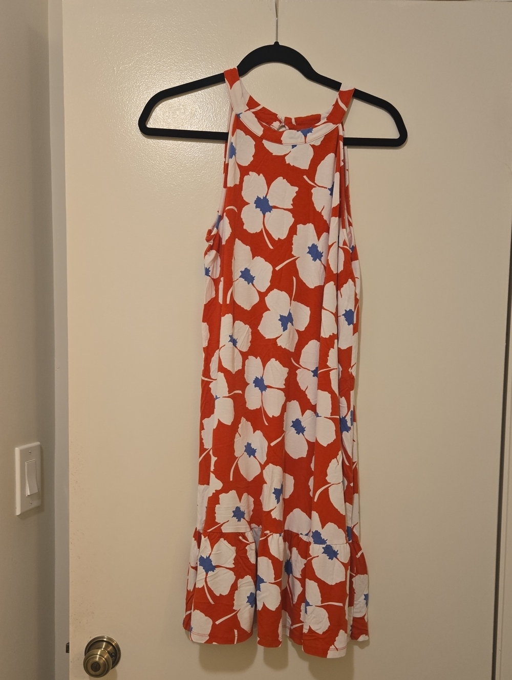Loft Floral Red Halter Sundress with White & Blue Flowers Sz L